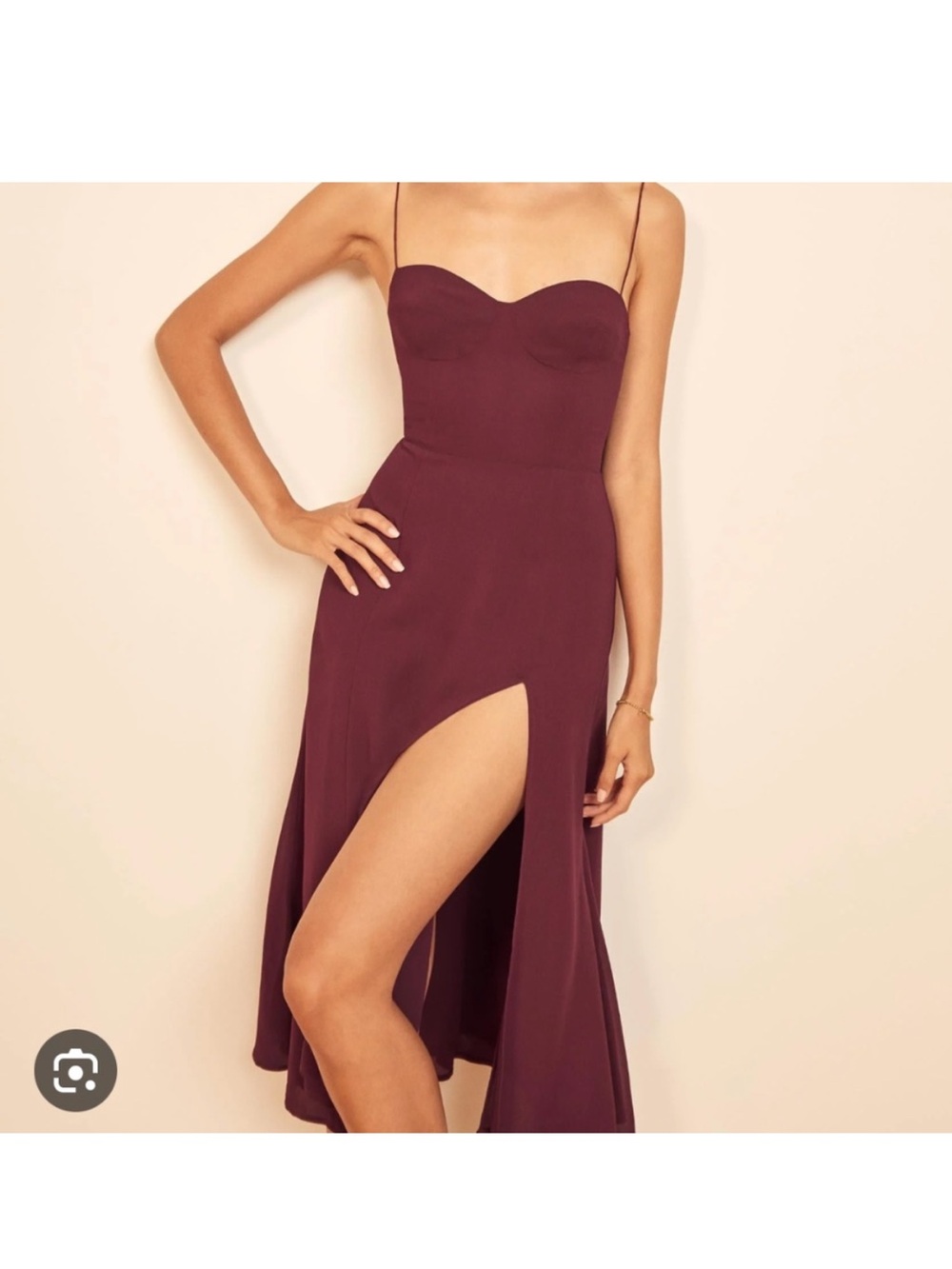 Reformation Juliette Dress in Purple Spaghetti-Strap High-Slit Maxi Dress